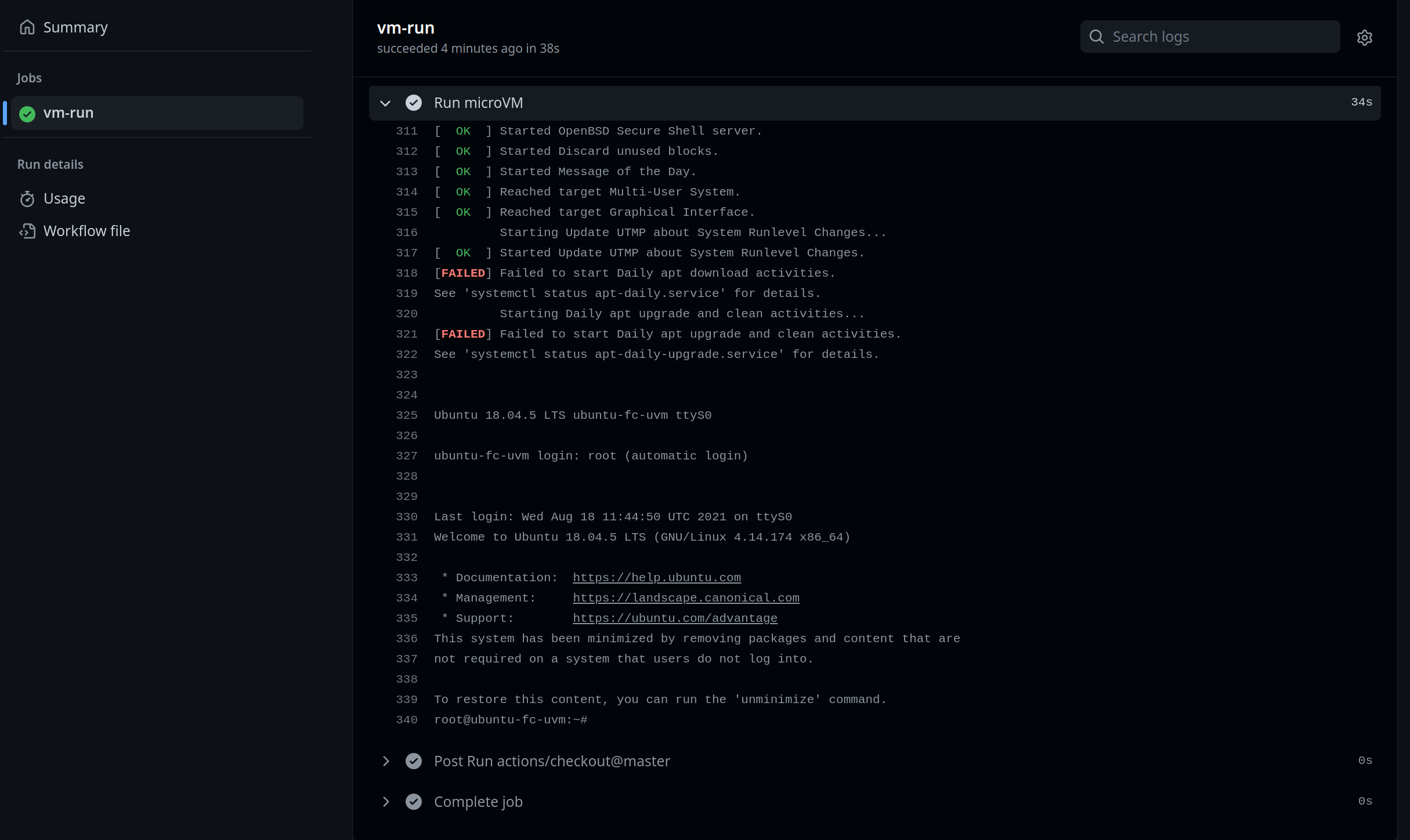 Running a firecracker microVM in a GitHub Actions job